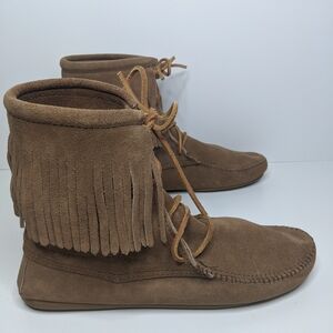Minnetonka Brown Fringe Ankle Boots